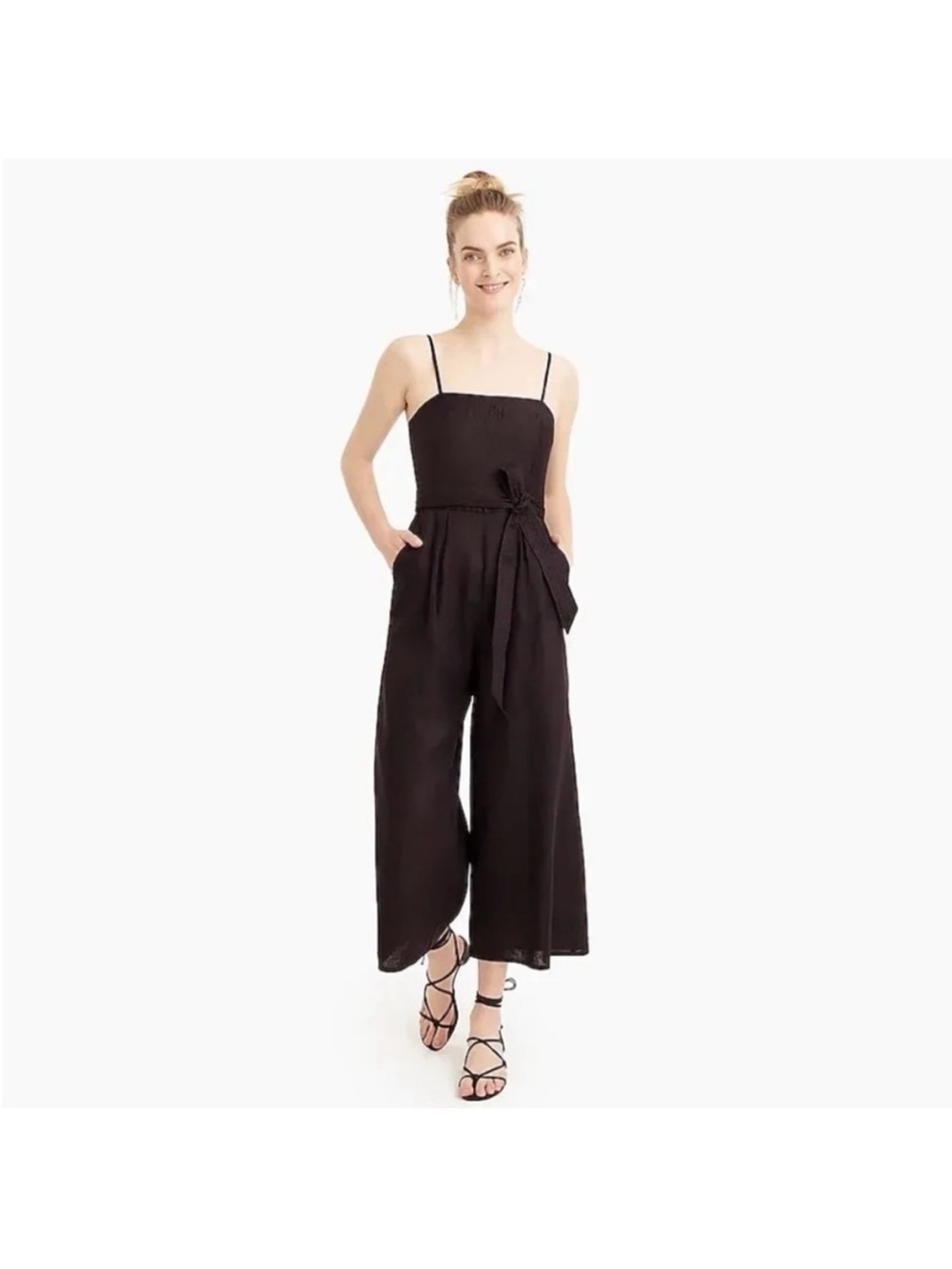 J. Crew black linen wide leg jumpsuit